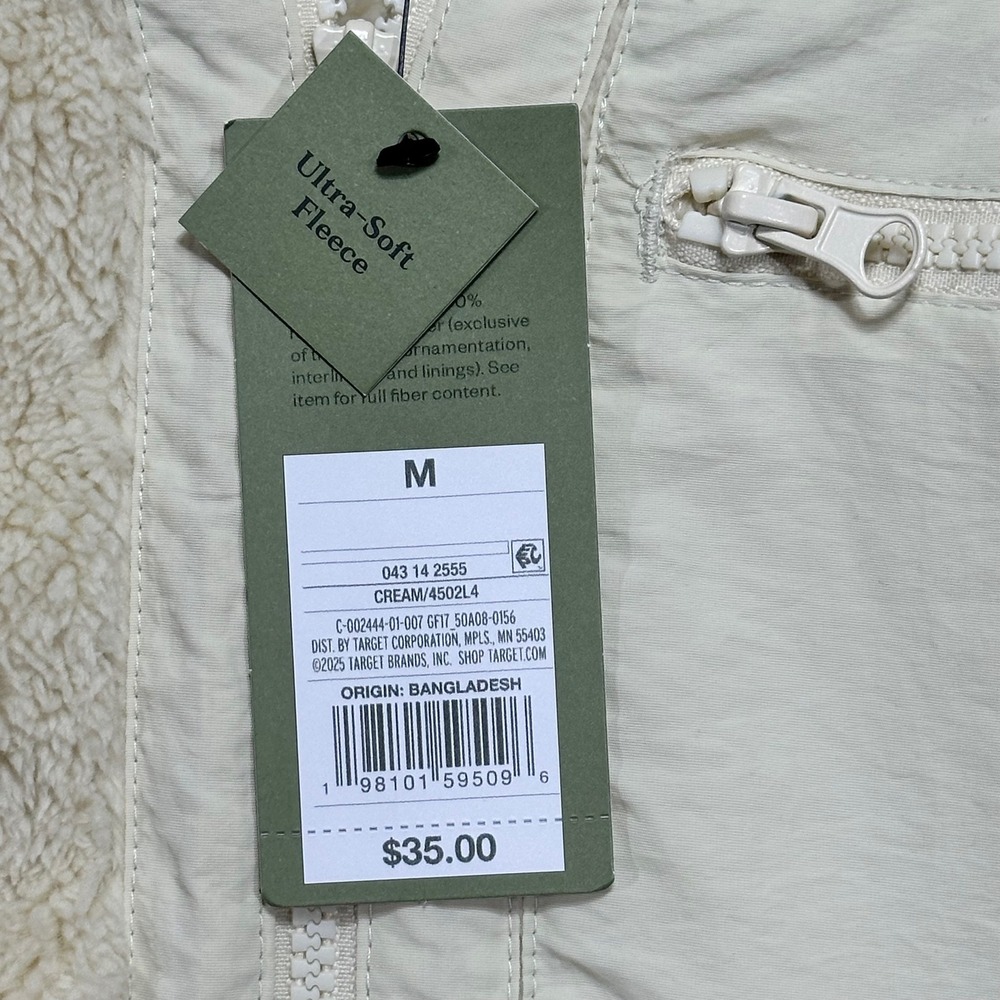Goodfellow & Co Mens Cream Ultra-Soft Fleece Full Zip Sherpa Jacket Medium NEW - Picture 8 of 8
